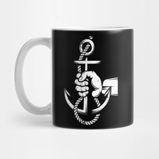 Sailor hand holds an anchor with rope Mug